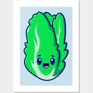 Cute Lettuce Smile Cartoon Posters and Art